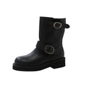 Women's Round Toe Vintage Martin Boots Shoes With Two Buckles